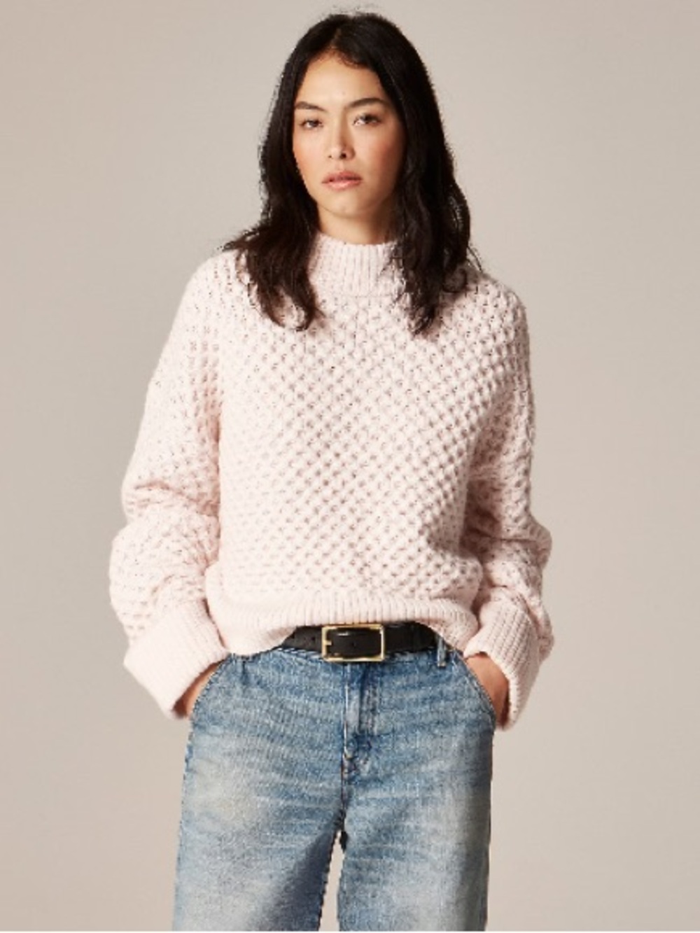 J.Crew Honeycomb mockneck sweater in wool blend - Pale Pink